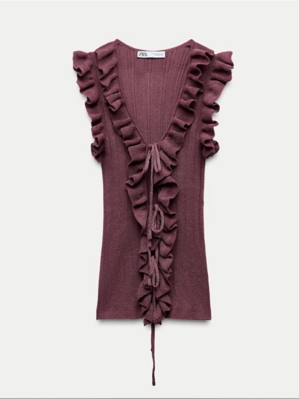 Zara Mauve Ruffled Knit Top